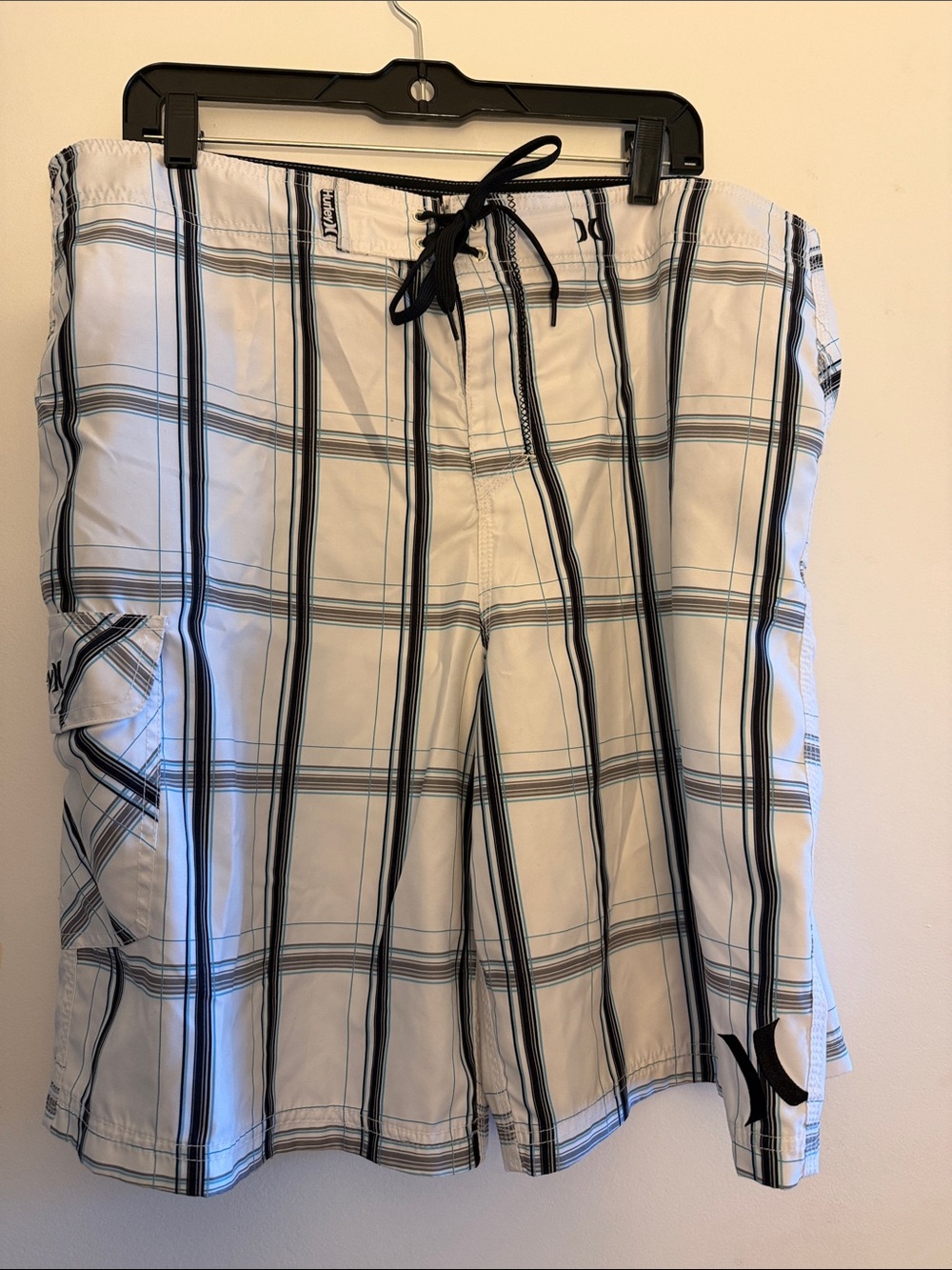 Men's Hurley White Plaid Swim Shorts